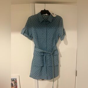 Hot & Delicious Blue Checkered Belted Shirt Dress – Size L – NWT